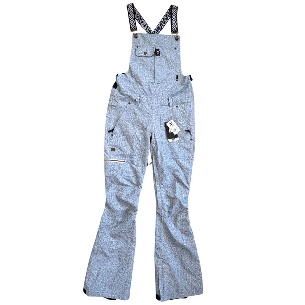 NWT DC Collective Ski Bib Snowboard Medium Pants Blue Denim Wash 15K Waterproof
